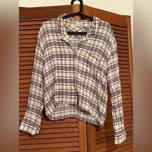 Wilfred Free White and Black Checkered Button-Down Blouse